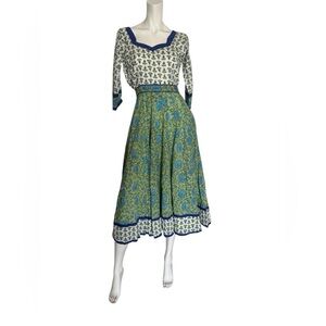 VRINDAVAN CLOTHING  Elegant Blue and Green Patterned Dress